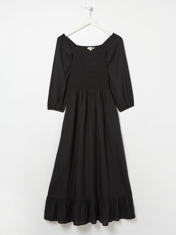 FatFace Adele Black Midi Dress With Linen - Image 6 of 6