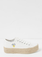 FatFace White Lemon Embroidered Francesca Platform Trainers - Image 1 of 5