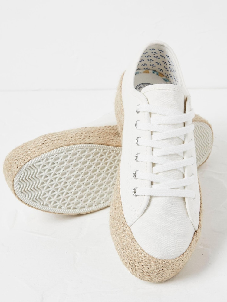 FatFace White Lemon Embroidered Francesca Platform Trainers - Image 2 of 5