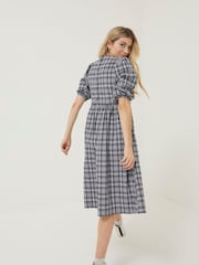 FatFace Blue Hannah Check Midi Dress - Image 2 of 6