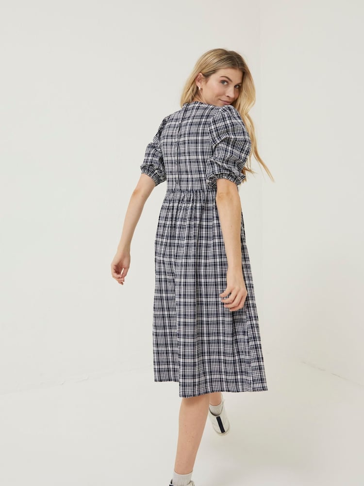 FatFace Blue Hannah Check Midi Dress - Image 2 of 6