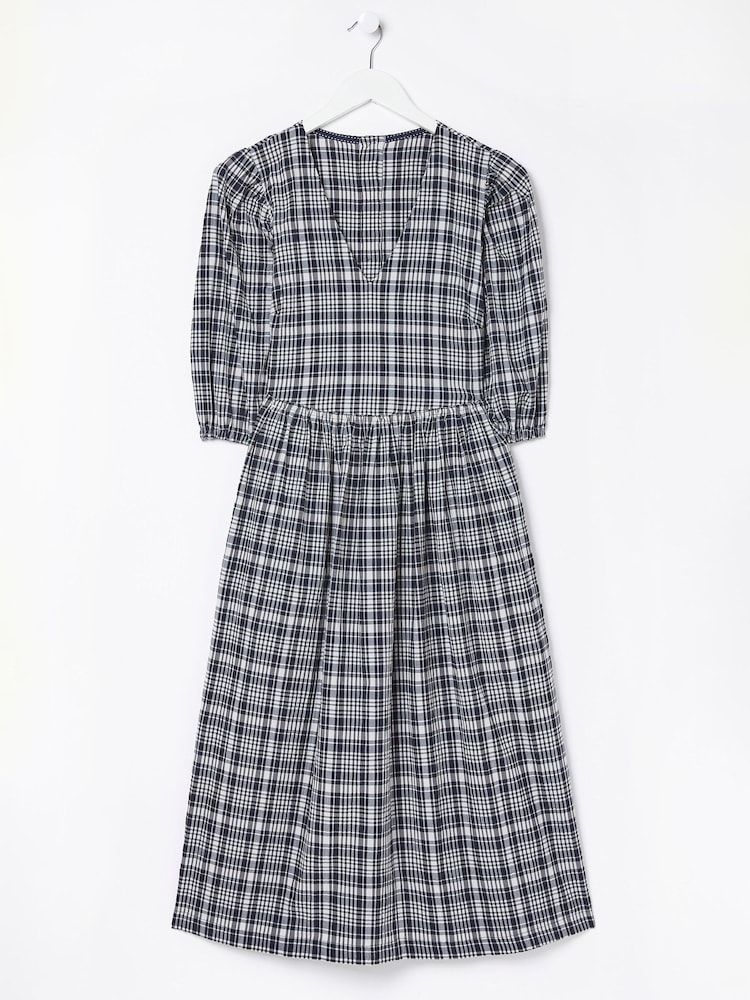 FatFace Blue Hannah Check Midi Dress - Image 6 of 6