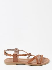 FatFace Brown Leather Braided Strappy Sandals - Image 1 of 3