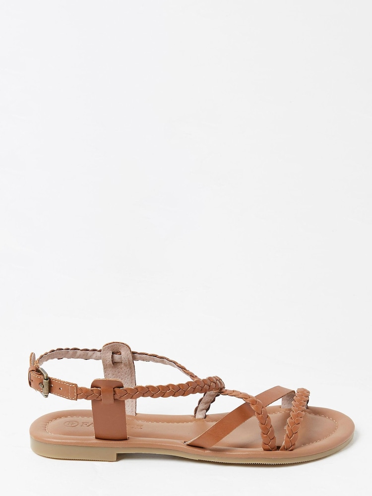 FatFace Brown Leather Braided Strappy Sandals - Image 1 of 3