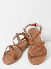 FatFace Brown Leather Braided Strappy Sandals - Image 2 of 3