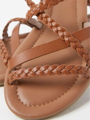 FatFace Brown Leather Braided Strappy Sandals - Image 3 of 3