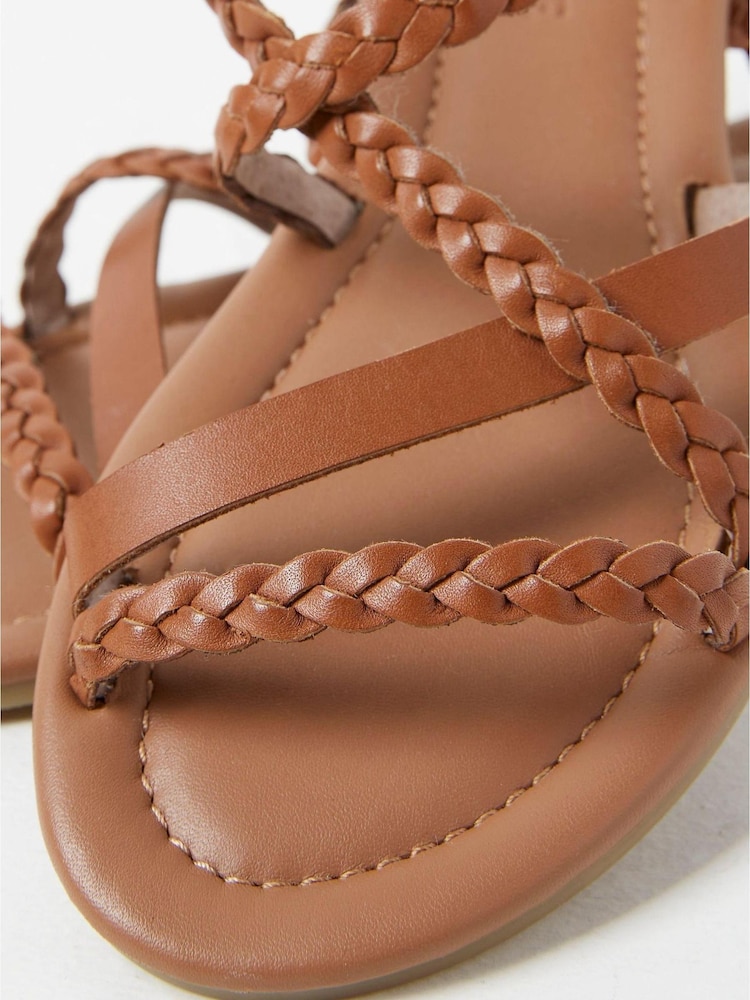FatFace Brown Leather Braided Strappy Sandals - Image 3 of 3