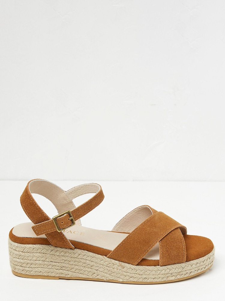 FatFace Brown Crossover Mini Wedge Sandals - Image 1 of 3
