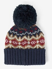 Barbour® Blue Boys Fairisle Pom Beanie Hat - Image 2 of 4