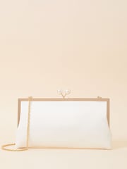 Accessorize Natural Bridal Pearl Clasp Satin Clutch Bag - Image 2 of 3
