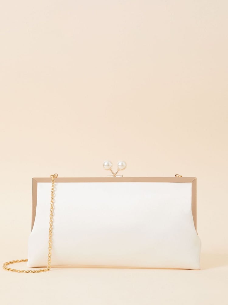 Accessorize Natural Bridal Pearl Clasp Satin Clutch Bag - Image 2 of 3
