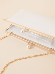 Accessorize Natural Bridal Pearl Clasp Satin Clutch Bag - Image 3 of 3