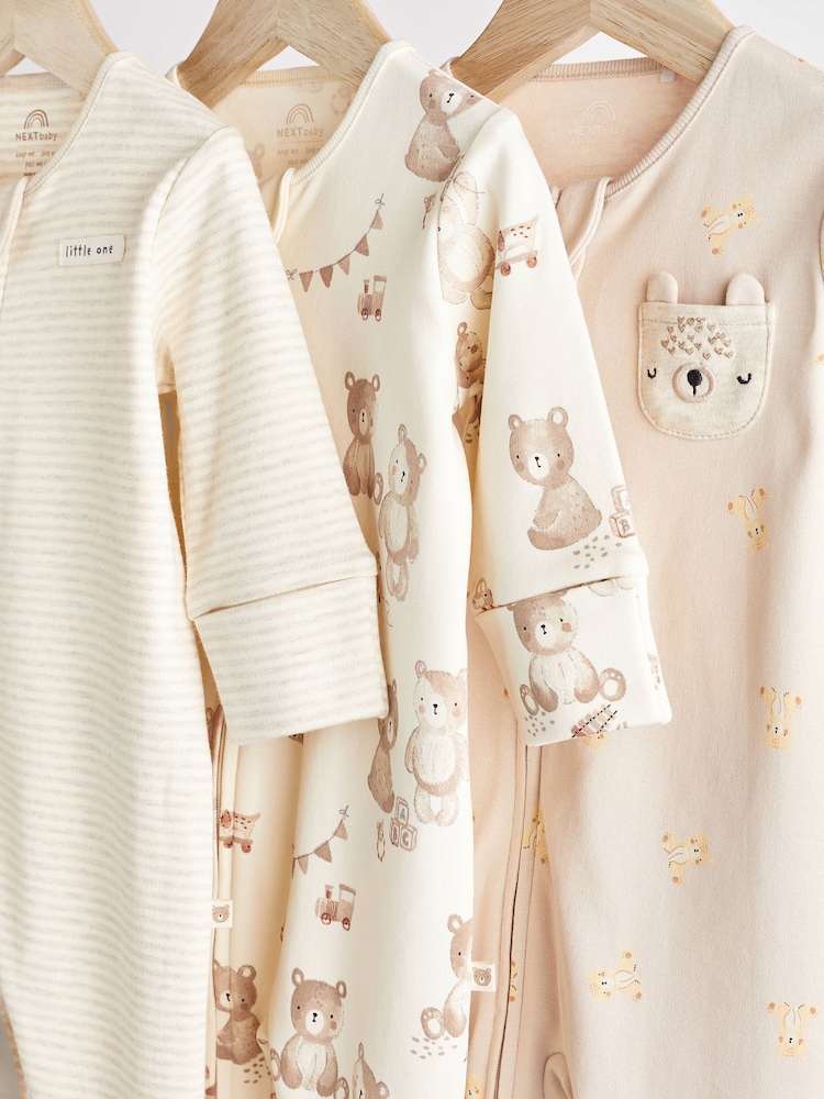 Oatmeal Cream Baby Sleepsuits 3 Pack (0mths-3yrs) - Image 3 of 8
