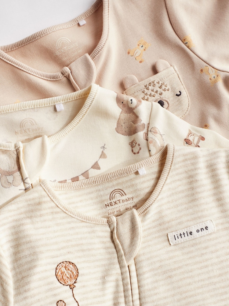 Oatmeal Cream Baby Sleepsuits 3 Pack (0mths-3yrs) - Image 5 of 8