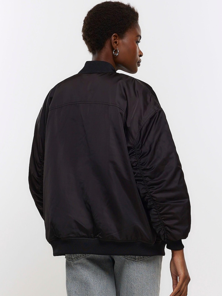 River Island Black Casual Easy Bomber Jacket - Image 2 of 5 River Island Black Casual Easy Bomber Jacket - Image 2 of 5