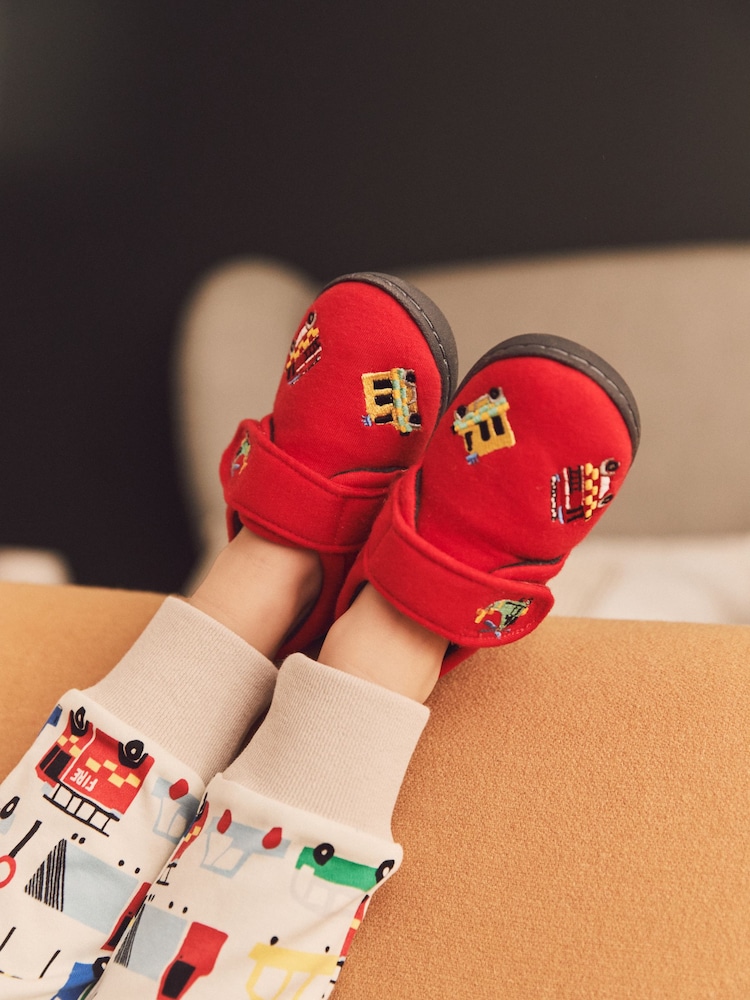 Red Transport Touch Fastening Cupsole Print Slippers - Image 1 of 9