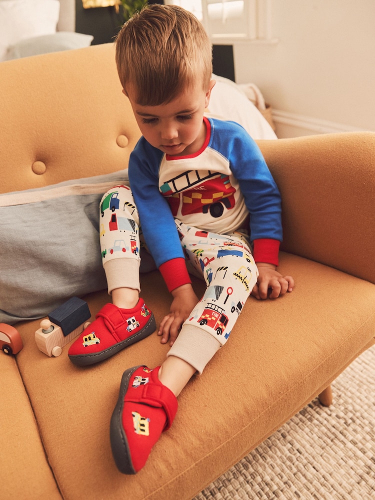 Red Transport Touch Fastening Cupsole Print Slippers - Image 2 of 9