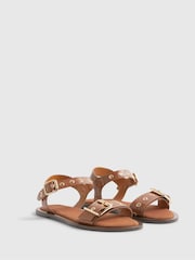 River Island Brown Leather Buckle Detail Flat Sandals - Image 2 of 5