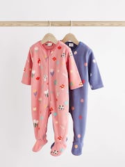 Pink Bee Fleece Baby Sleepsuits 2 Pack - Image 1 of 8