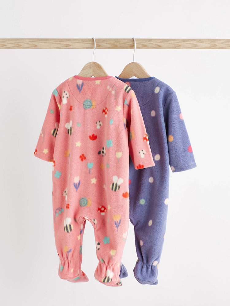 Pink Bee Fleece Baby Sleepsuits 2 Pack - Image 2 of 8