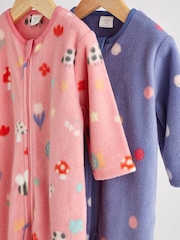 Pink Bee Fleece Baby Sleepsuits 2 Pack - Image 3 of 8
