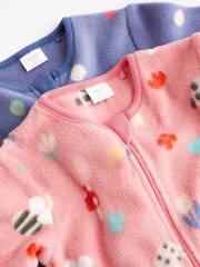 Pink Bee Fleece Baby Sleepsuits 2 Pack - Image 4 of 8