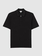 Reiss Black Ubud Half-Zip Textured Polo T-Shirt - Image 2 of 5