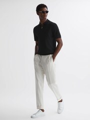 Reiss Black Ubud Half-Zip Textured Polo T-Shirt - Image 3 of 5