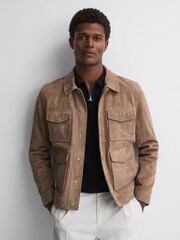 Reiss Black Ubud Half-Zip Textured Polo T-Shirt - Image 4 of 5