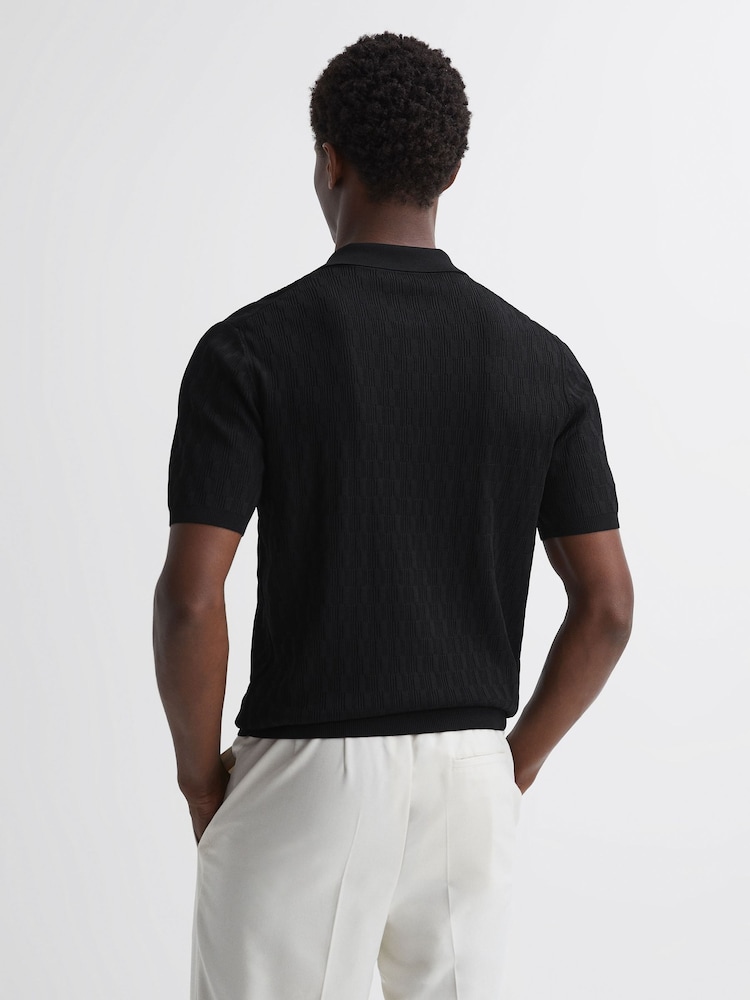 Reiss Black Ubud Half-Zip Textured Polo T-Shirt - Image 5 of 5