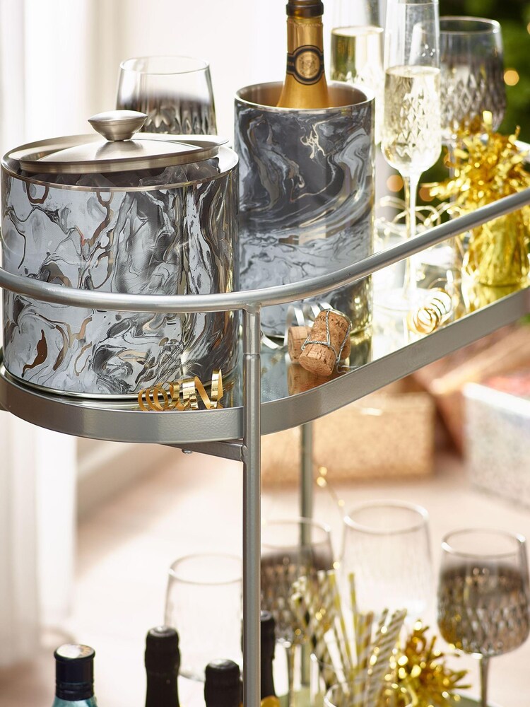 Silver Marble Print Wine Cooler - Image 2 of 4 Silver Marble Print Wine Cooler - Image 2 of 4