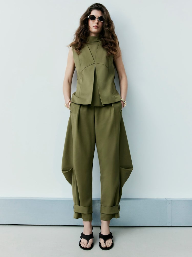 River Island Green Sleeveess High Neck Side Tab Top - Image 1 of 4