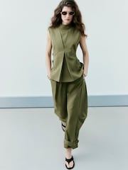 River Island Green Sleeveess High Neck Side Tab Top - Image 2 of 4