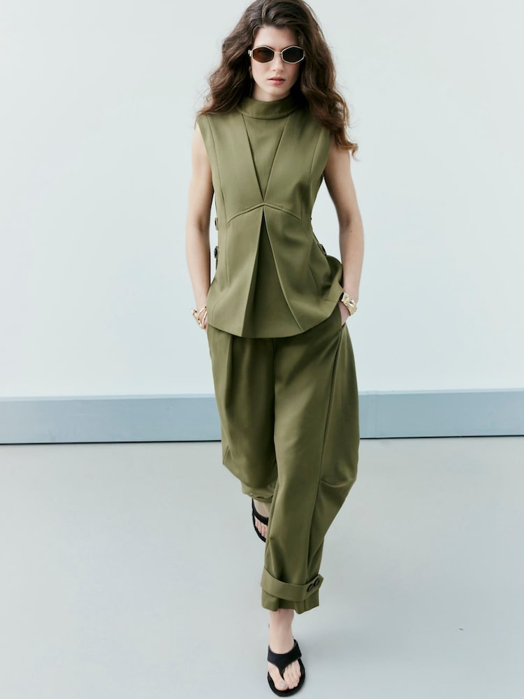 River Island Green Sleeveess High Neck Side Tab Top - Image 2 of 4