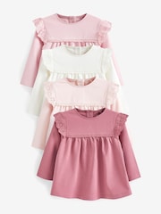 Pink/White Broderie Baby Long Sleeve Tops 4 Pack - Image 1 of 3