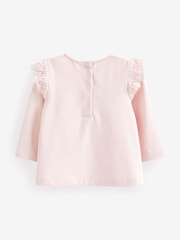 Pink/White Broderie Baby Long Sleeve Tops 4 Pack - Image 2 of 3