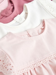 Pink/White Broderie Baby Long Sleeve Tops 4 Pack - Image 3 of 3
