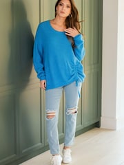 Pour Moi Blue Ada Ruche Front Knit Jumper - Image 3 of 5