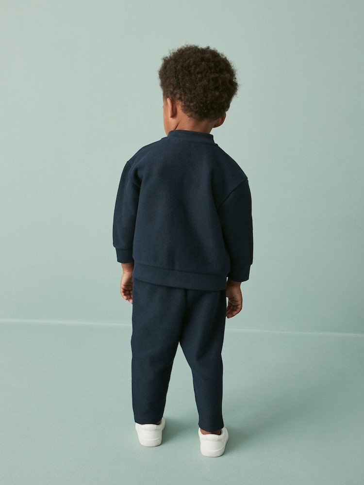 Mornarsko modra - Jersey Bomber jakna; suknjič In lahke hlače za prosti čas 2 Pieces Set (3mths-7yrs) - Slika 2 iz 7