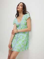 River Island Green Short Sleeve Floral Print Mini Dress - Image 1 of 4