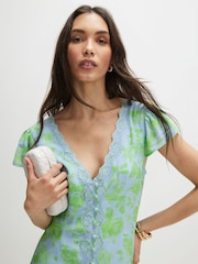 River Island Green Short Sleeve Floral Print Mini Dress - Image 4 of 4