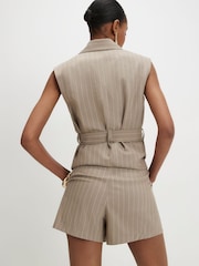 River Island Brown Stripe Structured Belted Shorts - Image 3 of 4