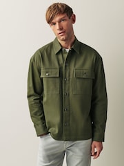 Khaki Green 100% Cotton Twin Pocket Shacket Overshirt - Image 1 of 10