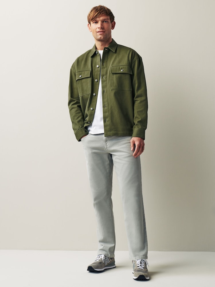 Khaki Green 100% Cotton Twin Pocket Shacket Overshirt - Image 2 of 10