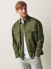 Khaki Green 100% Cotton Twin Pocket Shacket Overshirt - Image 3 of 10