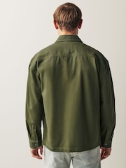 Khaki Green 100% Cotton Twin Pocket Shacket Overshirt - Image 4 of 10