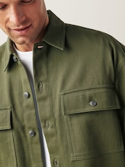 Khaki Green 100% Cotton Twin Pocket Shacket Overshirt - Image 5 of 10