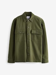 Khaki Green 100% Cotton Twin Pocket Shacket Overshirt - Image 6 of 10