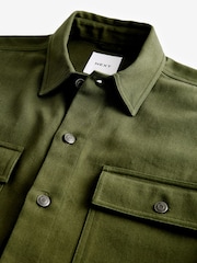 Khaki Green 100% Cotton Twin Pocket Shacket Overshirt - Image 8 of 10