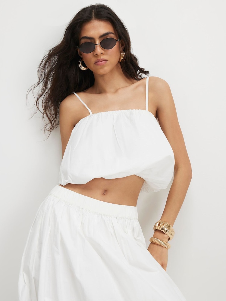 River Island White Strappy Poplin Bubble Hem Top - Image 1 of 4